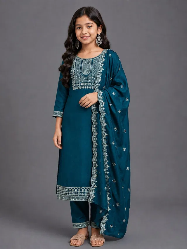 ANJANI Girls Festive & Party Kurta and Trouser Set