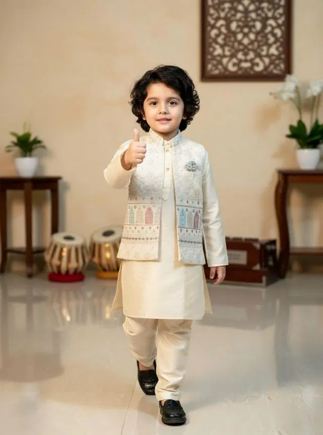 SRKIDSHUB Boys Festive & Party Kurta, Waistcoat and Pyjama Set