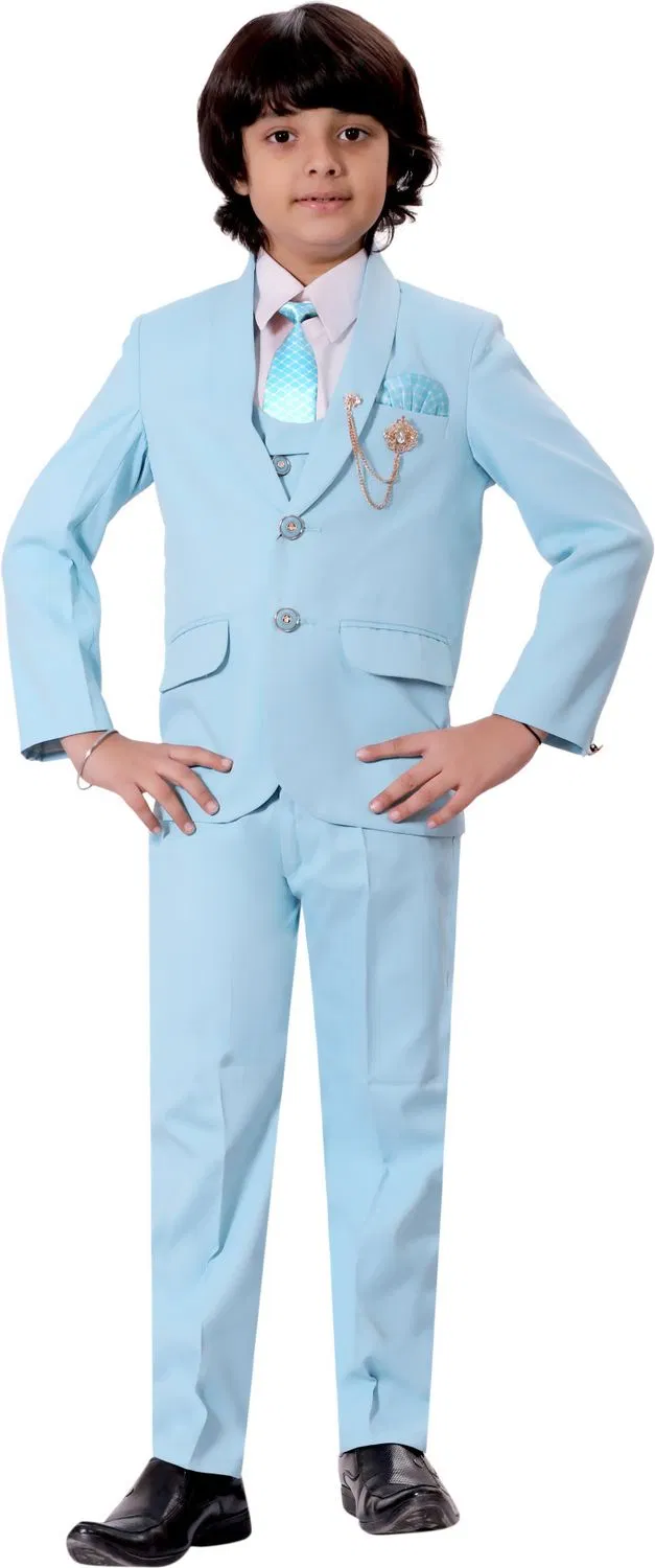 BT DEZINES 5 Piece Coat Suit Set With Shirt, Pant, Waistcoat & Tie for Boys Solid Boys Suit