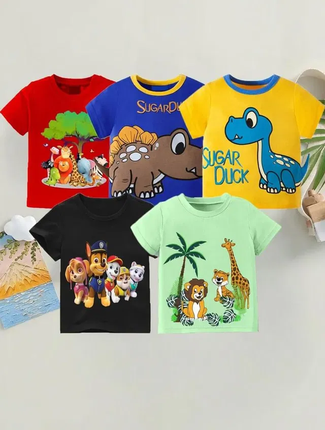 VP TEXX Boys & Girls Printed Cotton Blend Regular T Shirt
