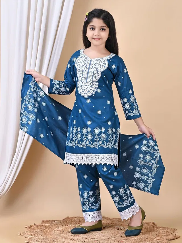 STYLE IQ Girls Festive & Party Kurta, Churidar & Dupatta Set