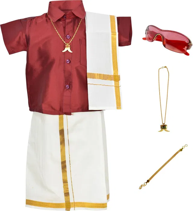 PAPA SELVI Baby Boys Festive & Party Dhoti, Shawl and Shirt Set