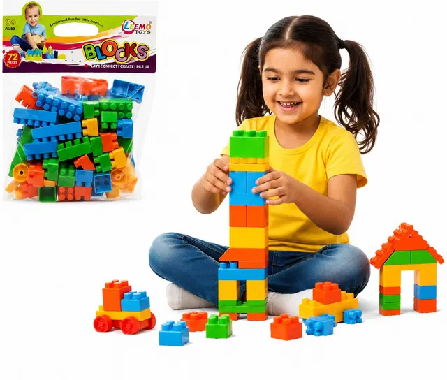 Be bright Leemo Toys 72 Pcs Building Blocks Construction Toy Set for Kids 3+ Years