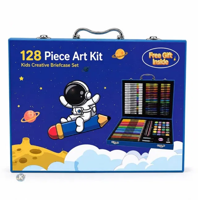 Zy Netra Bright Space Explorer 128 Pcs Sketch Pens Crayons Paints Colouring Kit Case