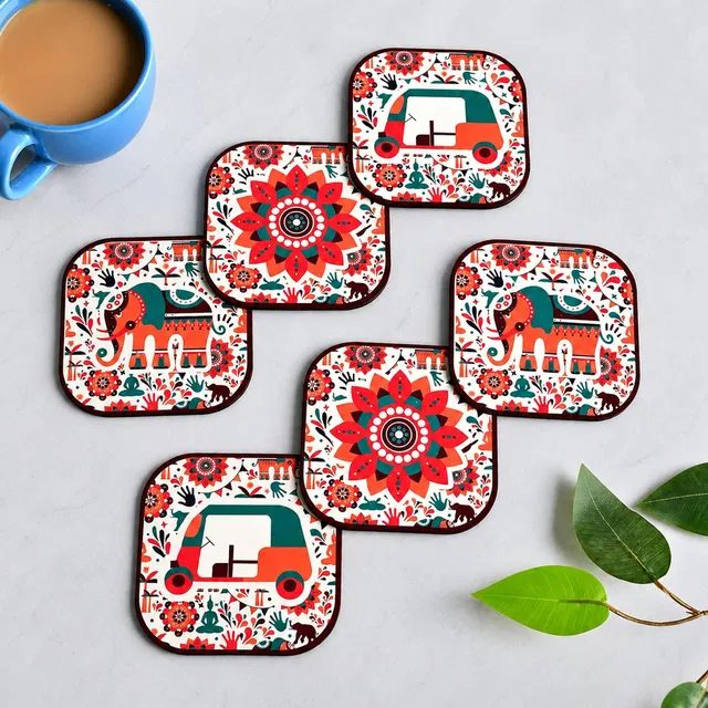 EmbroArtStudio Square Reversible Wood Coaster Set