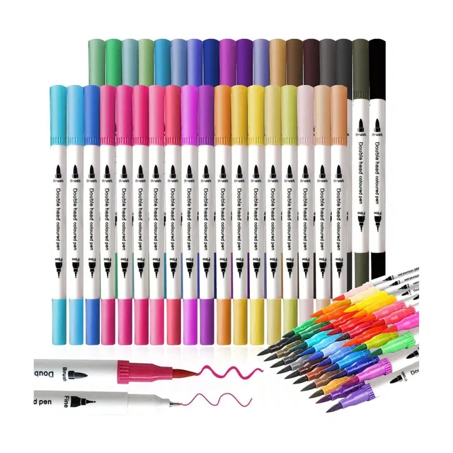 KSWDP Art Story Dual Tip Fineliner/Brush Markers Water Based Bright Brush