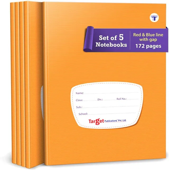 Target Publications Four Line Notebooks | Red & Blue Line Copy | 172 Pages | 15.5x19 cm | Set of 5 Regular Notebook Ruled 172 Pages