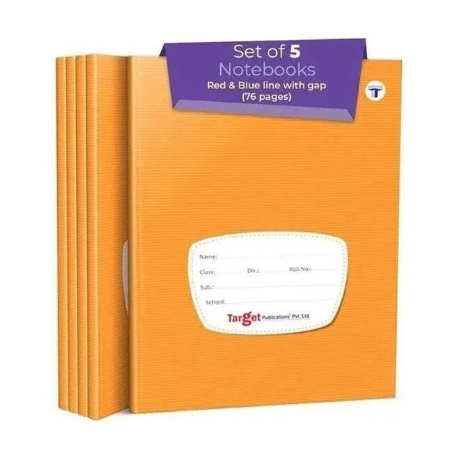 Target Publications Red & Blue Line Notebooks | Small Four Line Copy | 76 Pages |15.5x19cm| Set of 5 Regular Notebook Ruled Pages 380 Pages