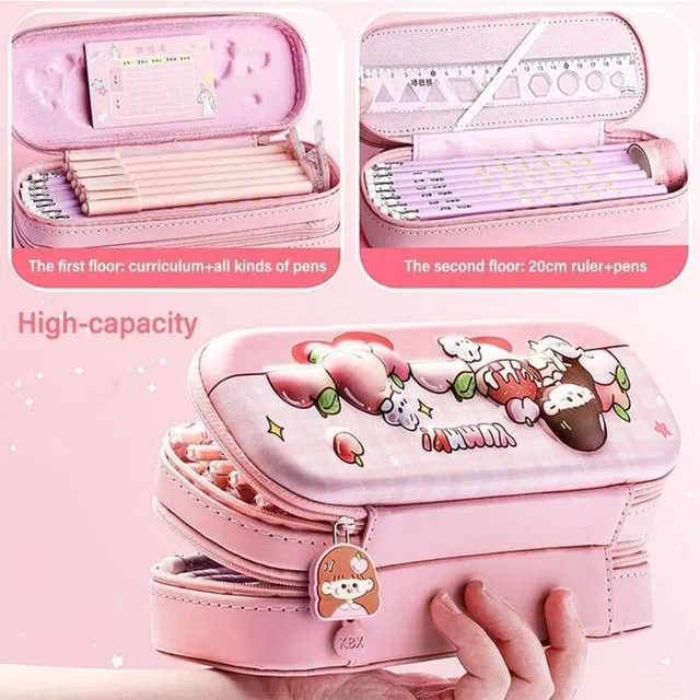 danev enterprise Trending & Popular 2 Layer Stationery Storage Case In Quality Material in Preety Yummy Girl Print For Kids With More Storage Space in Bright Colors Art EVA Pencil Box