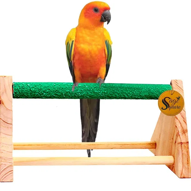 Sage Square 11 " / 28 cm Natural Wooden Table Playful Climbing cum Training Perch Bird Sand Stand / Bird Toy Wooden Perch, Training Aid, Stick For Bird