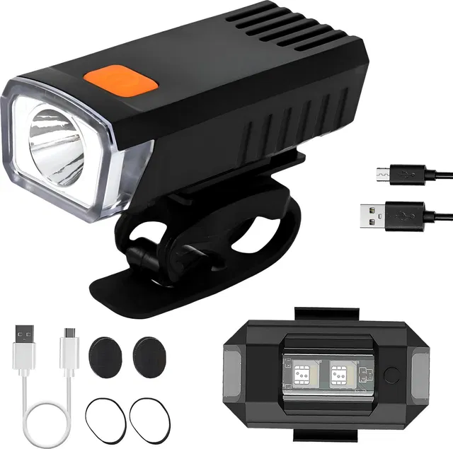 Razaiq USB Rechargeable Bike Front Light Super Bright LED Headlamp for MTB Road Bicycle LED Front Rear Light Combo