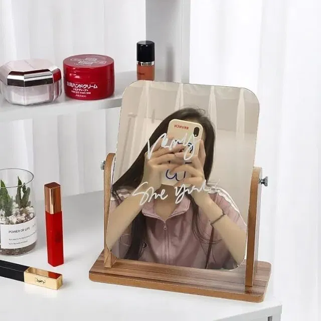 Joyansh Standing Mirror, Small Standing Wooden Table Mirror Decorative Mirror