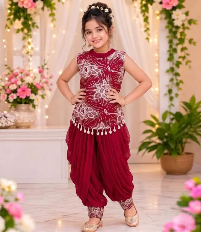 SR LASKAR GARMENTS Girls Festive & Party Kurta, Dhoti Pant & Dupatta Set