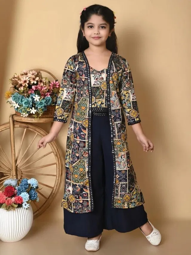 AminFebric Girls Festive & Party Ethnic Jacket, Kurta and Palazzo Set