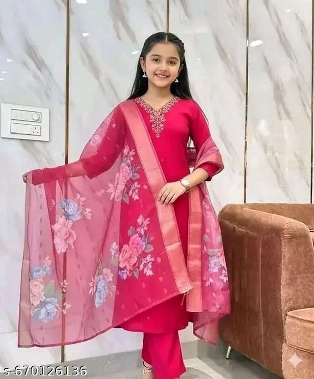 krupa fashion Girls Festive & Party Kurta, Pyjama & Dupatta Set