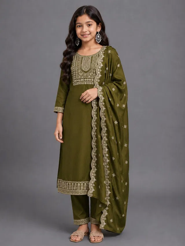 ANJANI Girls Festive & Party Kurta and Trouser Set