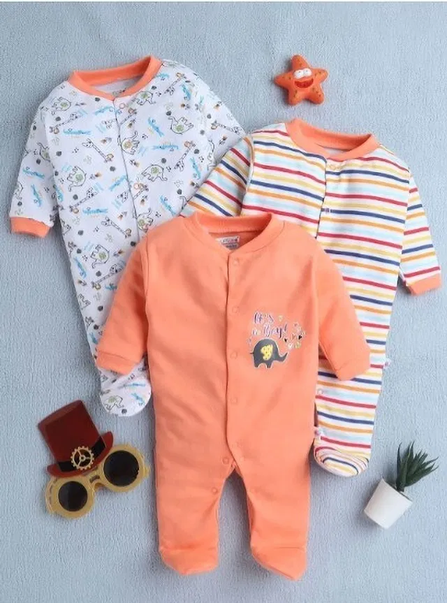 Modern Mama Romper For Baby Boys & Baby Girls Casual Printed, Solid, Striped Cotton Blend