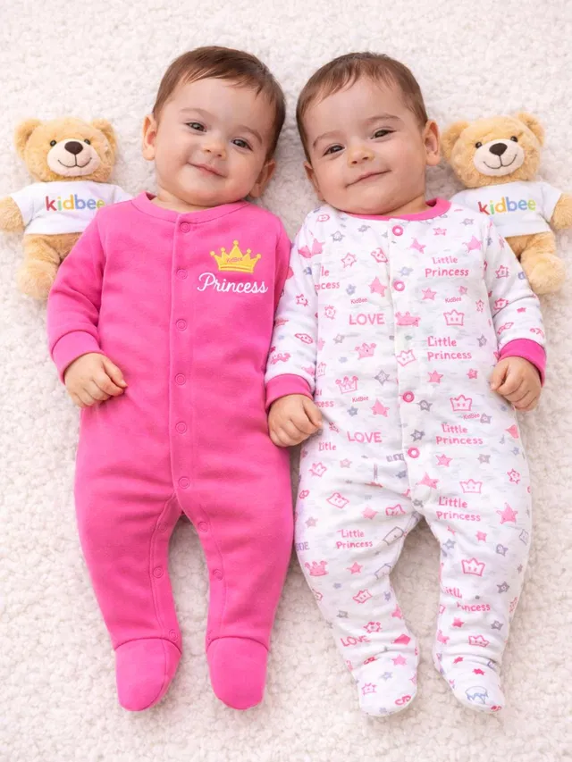 KidBee Romper For Boys & Girls Casual Printed, Solid Cotton Blend