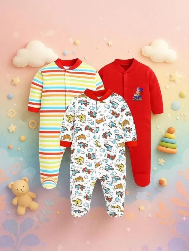 Mumlove Romper For Baby Boys & Baby Girls Casual Printed Cotton Blend