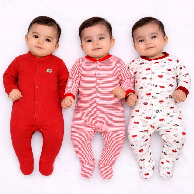 VParents Romper For Baby Boys & Baby Girls Casual Printed, Striped, Solid Hosiery