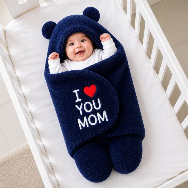 BRANDONN Embroidered Crib Hooded Baby Blanket for  All Season