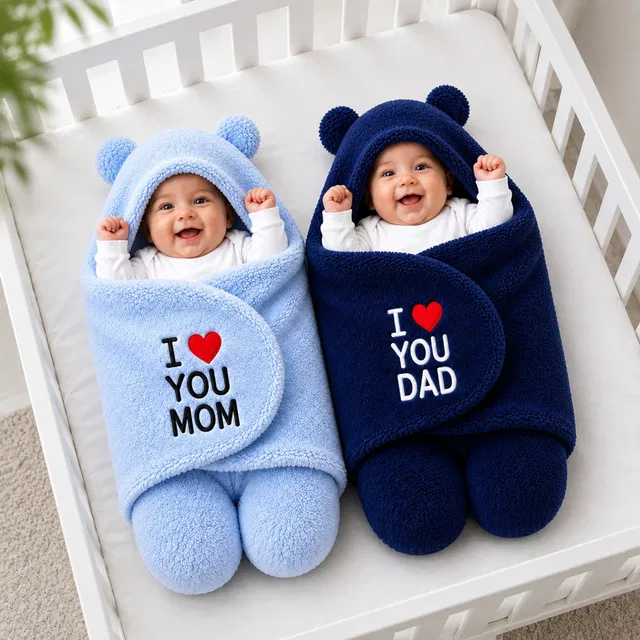 BRANDONN Embroidered Crib Hooded Baby Blanket for  All Season