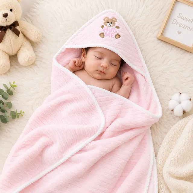 TUDDY TRENDZ Solid Single Hooded Baby Blanket for  All Season