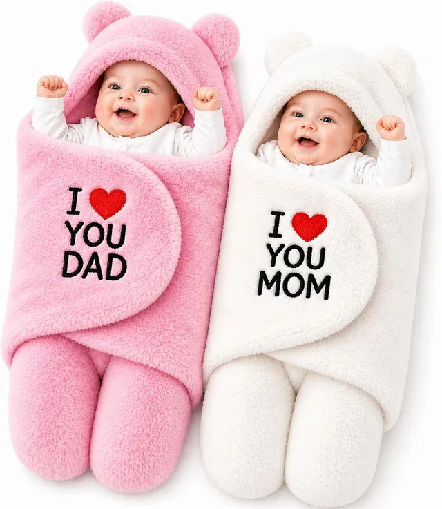 BRANDONN Embroidered Crib Hooded Baby Blanket for  All Season