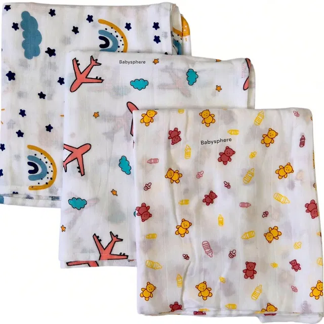 BabySphere Printed Single Swaddling Baby Blanket for  AC Room