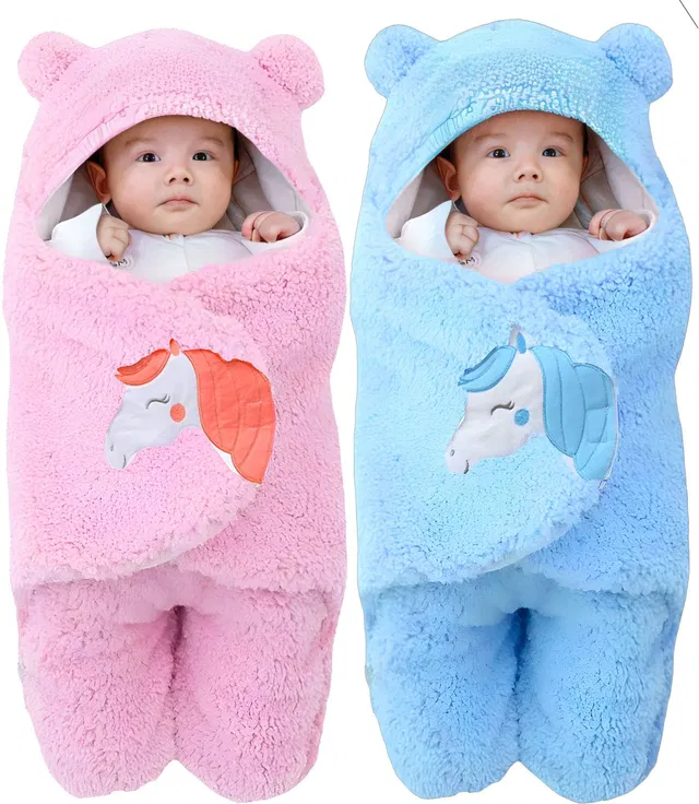 BRANDONN Embroidered Single Hooded Baby Blanket for  Mild Winter