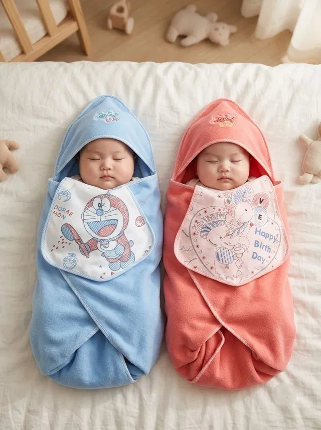 Dfi Animal, Self Design, Solid, Text Print Single Swaddling Baby Blanket for  All Season