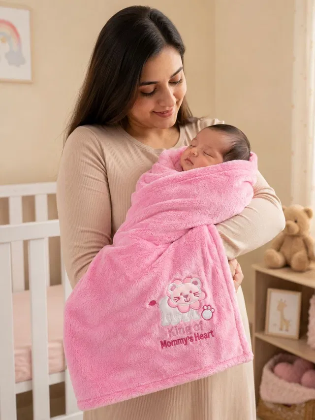 NAMAN Self Design Crib Hooded Baby Blanket for  AC Room