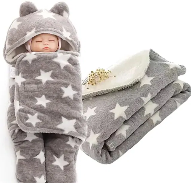 BABY ZONE Polka Crib Hooded Baby Blanket for  AC Room