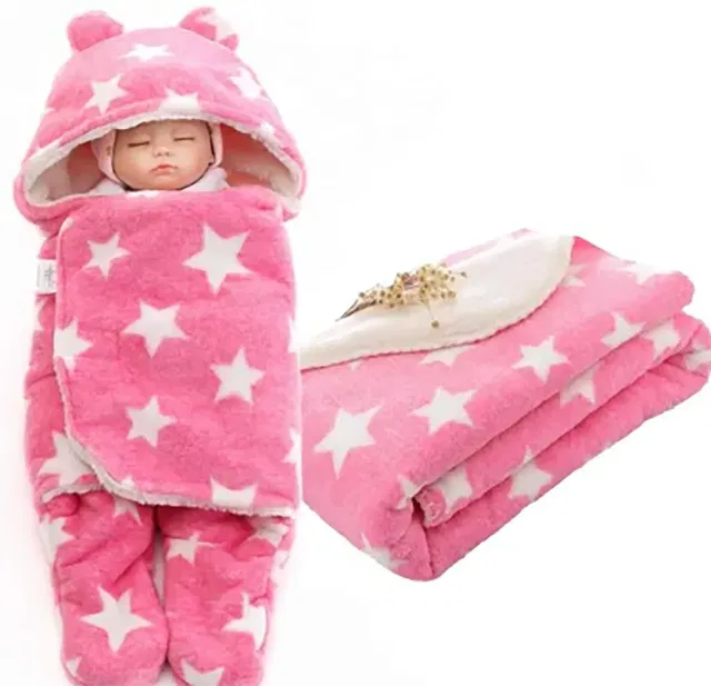 BABY ZONE Polka Crib Hooded Baby Blanket for  AC Room