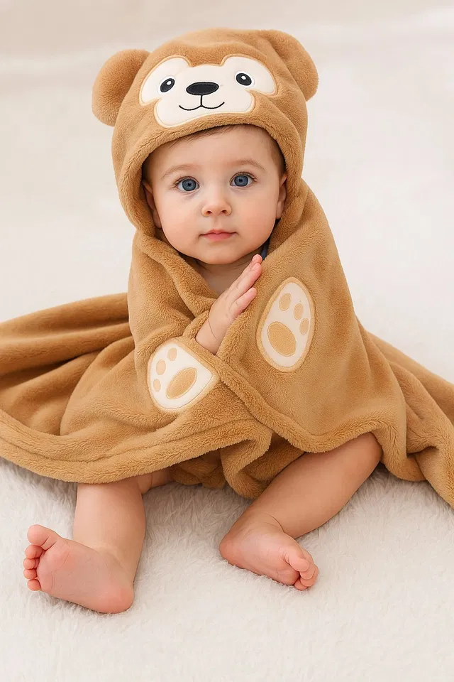 BABY ZONE Embroidered, Animal Crib Hooded Baby Blanket for  Mild Winter