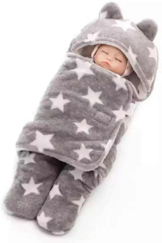 ShopGlobal Self Design Crib Hooded Baby Blanket for  AC Room
