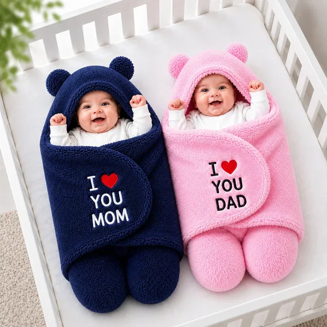 BRANDONN Embroidered Crib Hooded Baby Blanket for  All Season