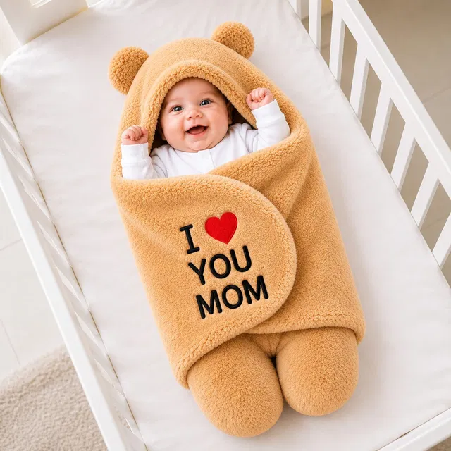 BRANDONN Embroidered Crib Hooded Baby Blanket for  All Season
