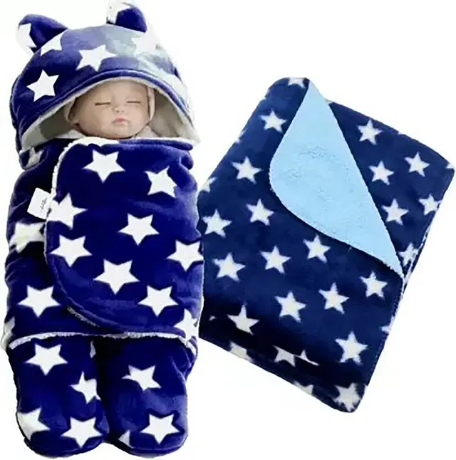BABY ZONE Printed Crib Hooded Baby Blanket for  AC Room