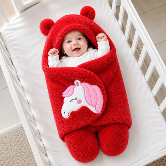 BRANDONN Embroidered Single Hooded Baby Blanket for  AC Room