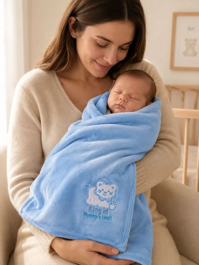 NAMAN Self Design Crib Hooded Baby Blanket for  AC Room