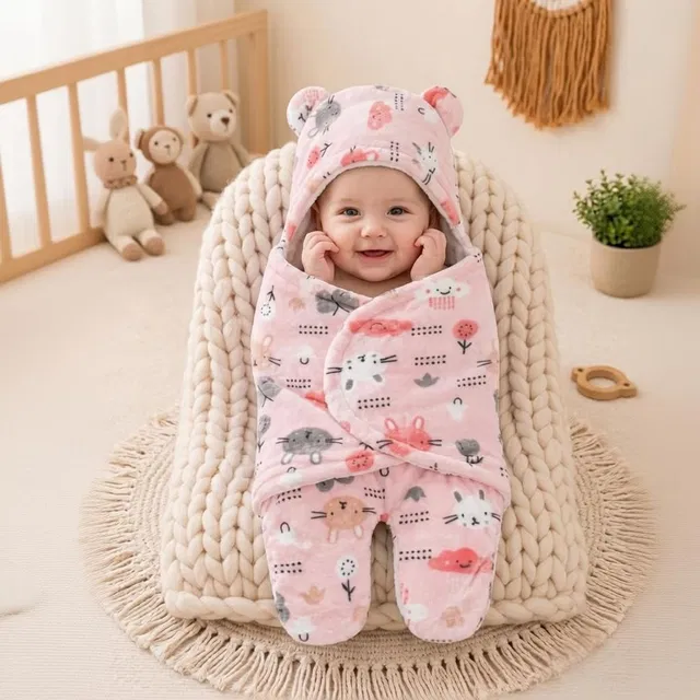 BABY ZONE Printed Crib Woollen Blanket for  All Season