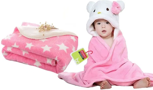 BRANDONN Printed Single Hooded Baby Blanket for  AC Room