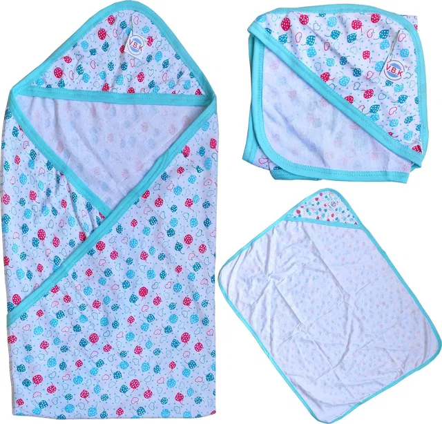 V.B.K Printed Single Hooded Baby Blanket for  Mild Winter