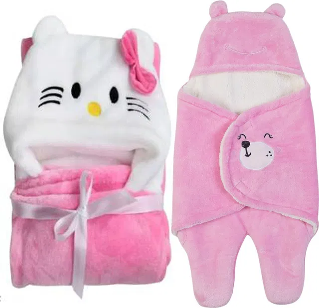 BABY ZONE Cartoon Crib Hooded Baby Blanket for  AC Room