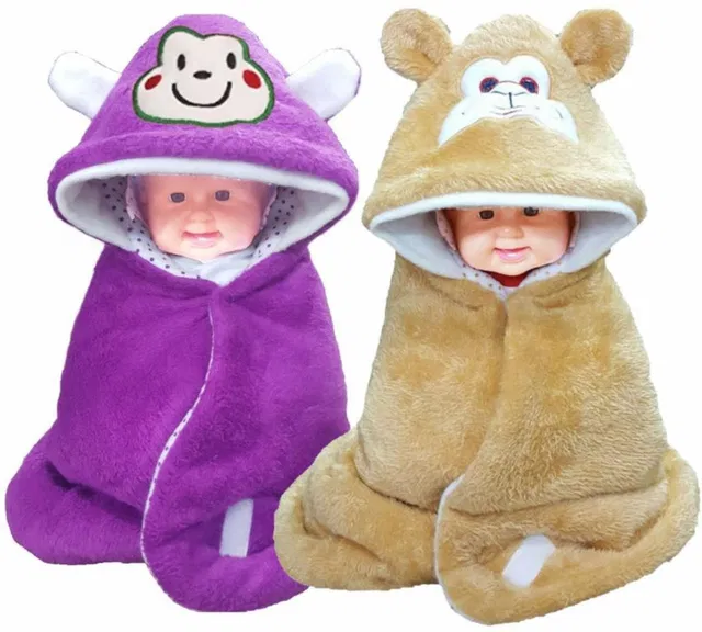 BRANDONN Printed Single Hooded Baby Blanket for  Mild Winter