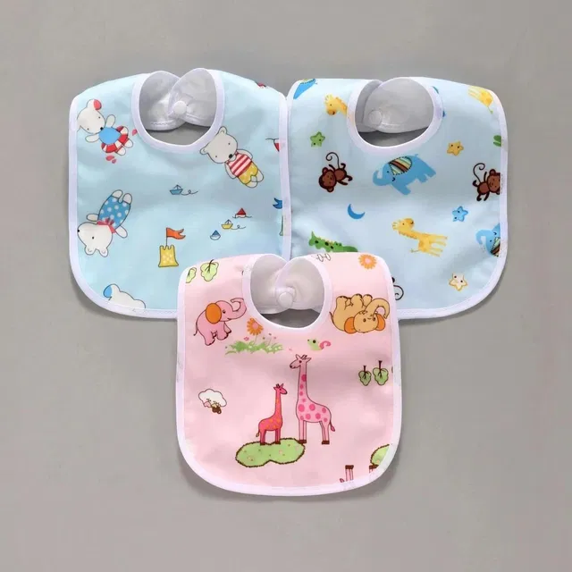 NEPEE Waterproof, Super Soft Cotton Daily Use, Elegant and Stylish Velcro bibs for baby boy and baby girl-Pack of 3 (Multicolor)