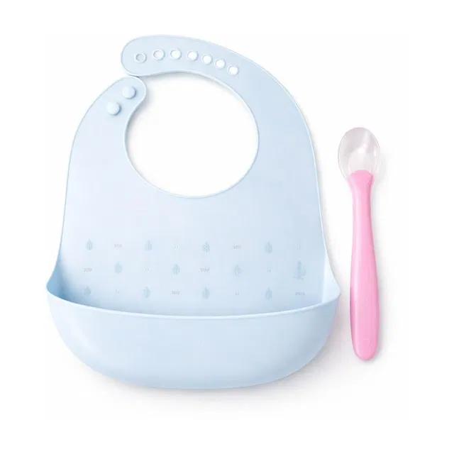 Babyrose Silicone Baby Bib & Spoon Set BPA Free | Waterproof Feeding Combo
