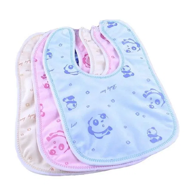 MOMSCAPE Baby Button Bibs Apron for Feeding and Drooling Cute Animated Print with Tich Button Double Layered Waterproof (Pack of 3)