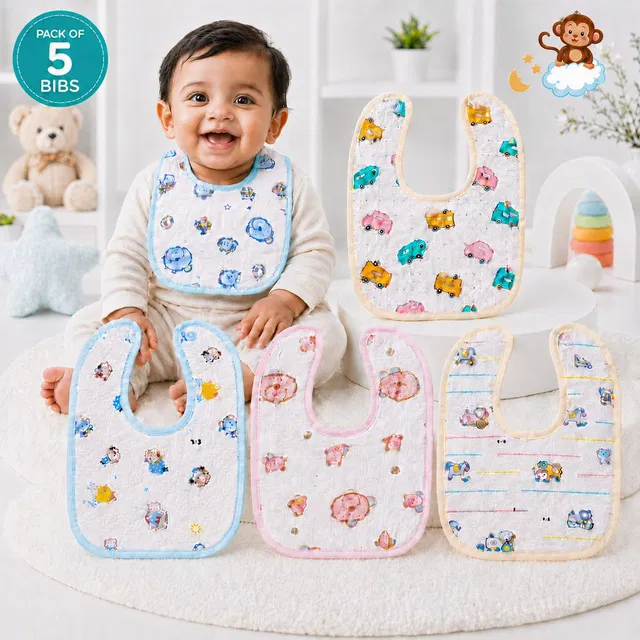 CuddleHop Bibs For Baby, Ultra Soft Leakproof Lightweight Bibs for New Born (Pack of 5)